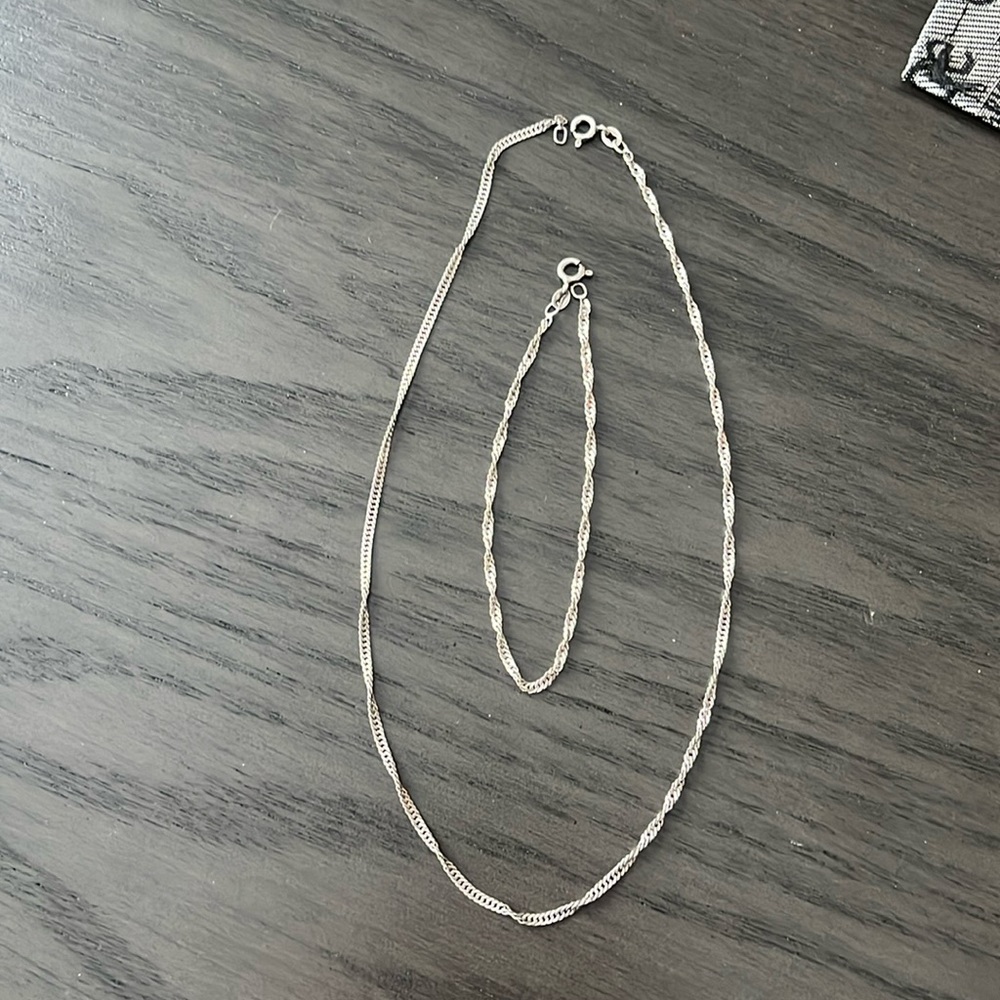Real silver chain and bracelet set